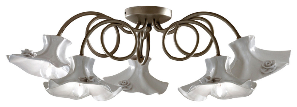 C1294 5pl 5 Lights Ceramic And Wrought Iron Flush Mount