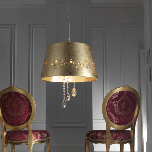 35713/50SO/TR Open-worked Ceramic Pendant with Leaf decòr and Cristals