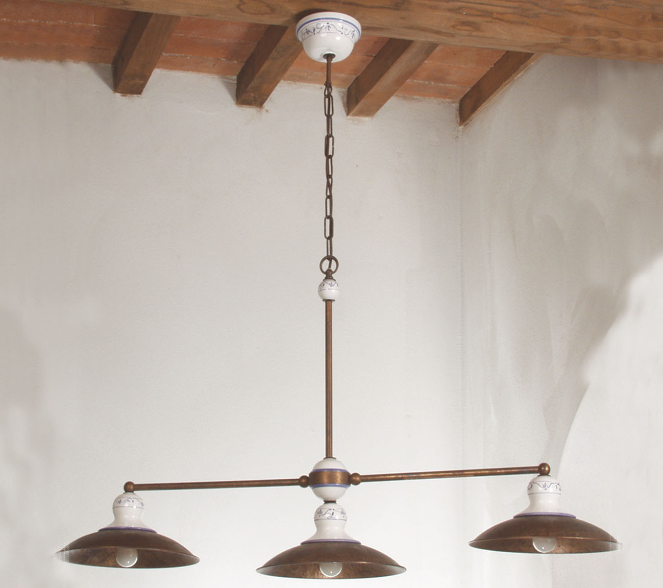 35857-3L30-1 35875/3L30 Ceramic and Brass 3 lights Straight Chandelier - Image 1