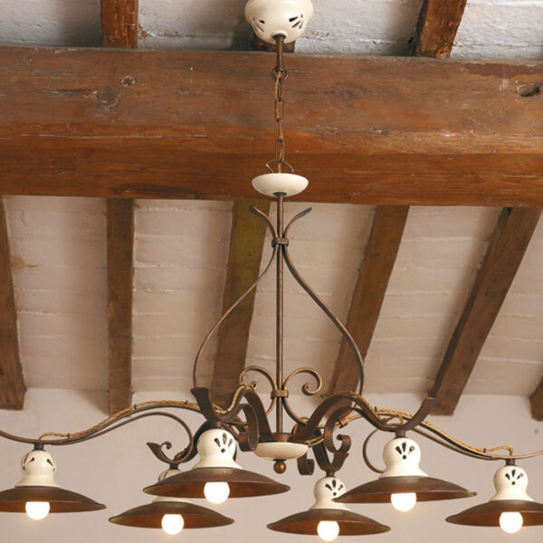 35905/6L54/TR Ceramic and Iron 6 lights Chandelier with open-worked Bells