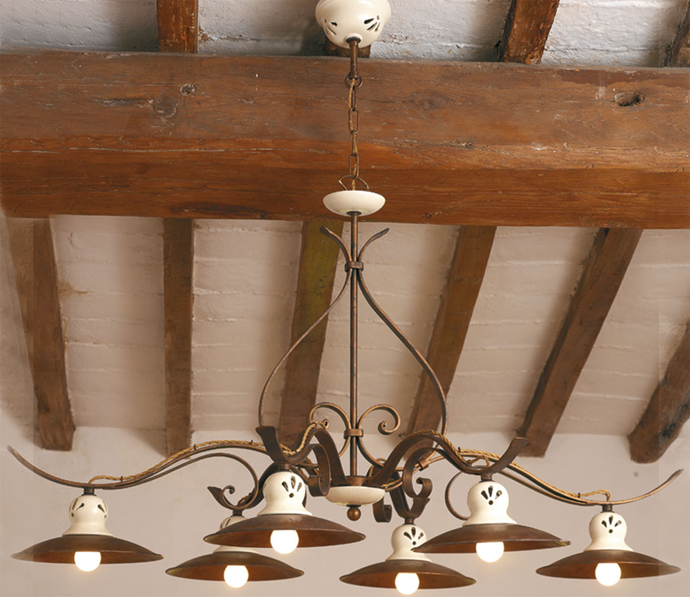 35905-6L54-1 35905/6L54/TR Ceramic and Iron 6 lights Chandelier with open-worked Bells - Image 1