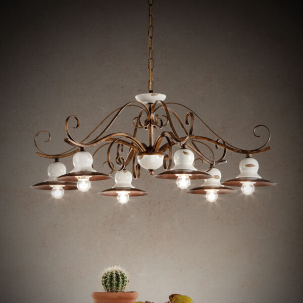50020/6L54 6 lights Ceramic and Iron Chandelier with Brass plates