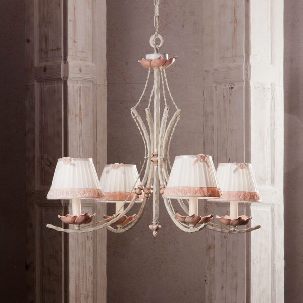 50054/4LP/R Ceramic and Iron 4 lights Chandelier with open Roses