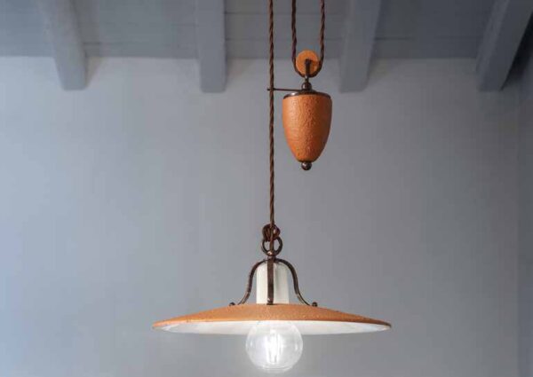 C824_SA Ceramic Pendant Light with Pulley "Bologna"